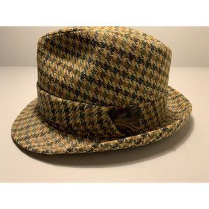 Vintage Biltmore Houndstooth Fedora Brown Beige Size 6 1/8